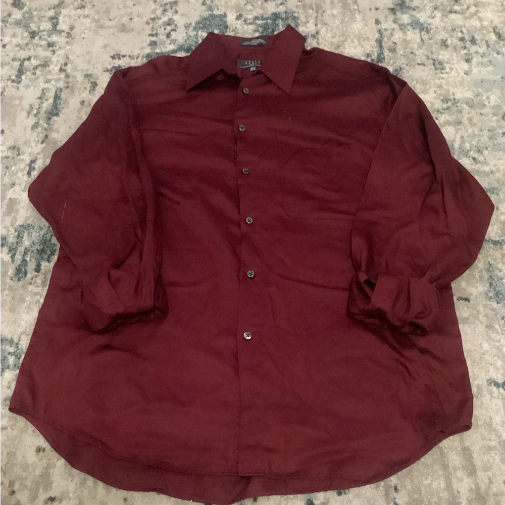 Claiborne Men's Burgundy Casual Button Down Shirt